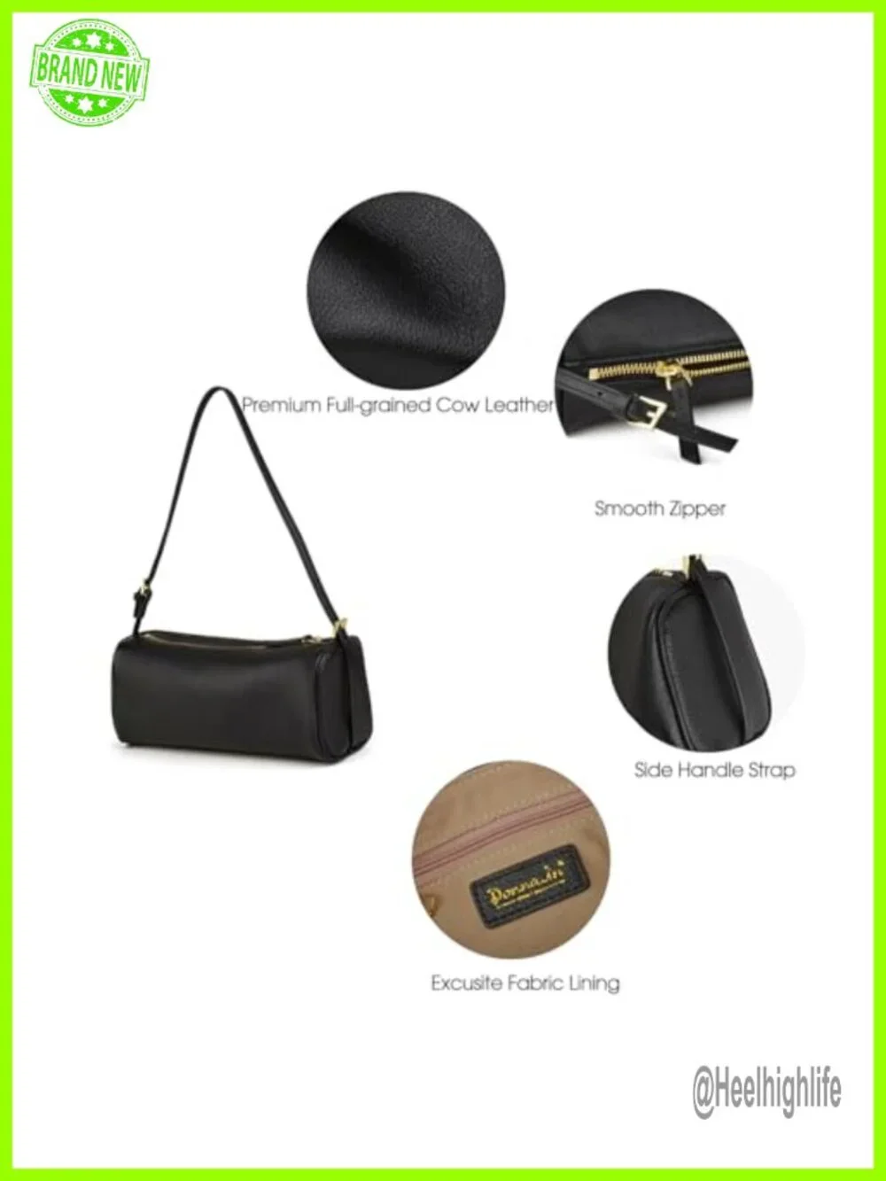 Premium Full Grained Leather Crossbody Barrel Hobo Bag